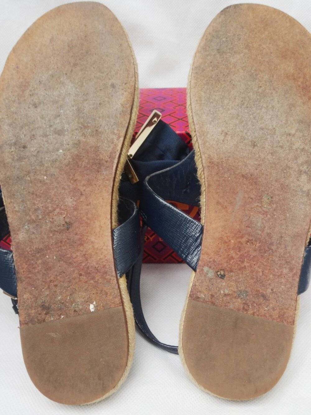 TORY BURCH 8M Penny Flat Bow Espadrille Thong Sandals, navy blue - Picture 8 of 9